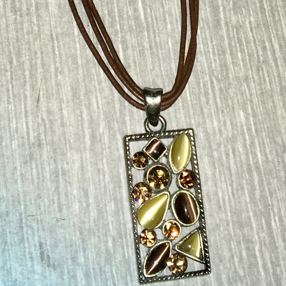 Brown Waxed Cord Necklace with Pendant